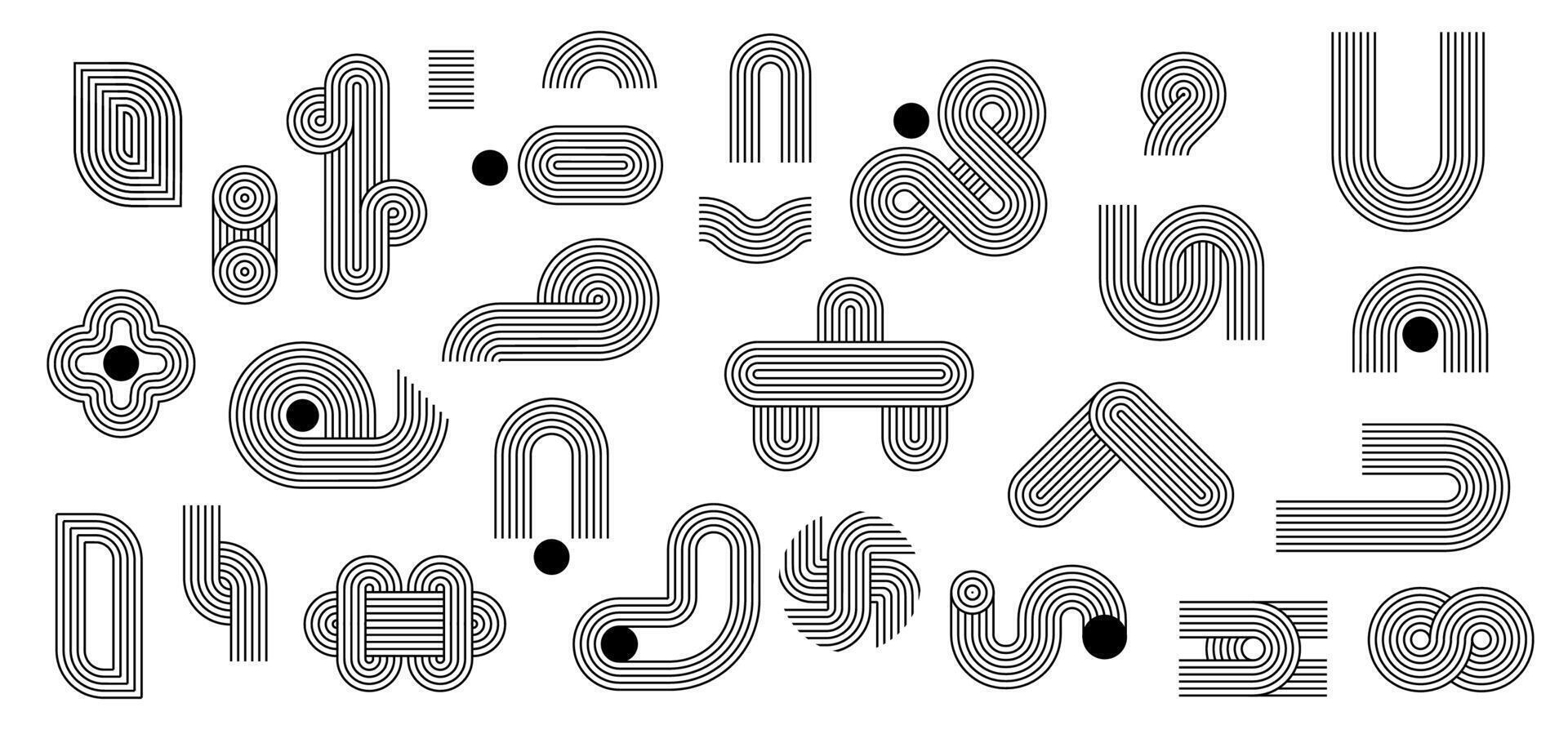 Geometric line Zen patterns, arch figures, shapes vector