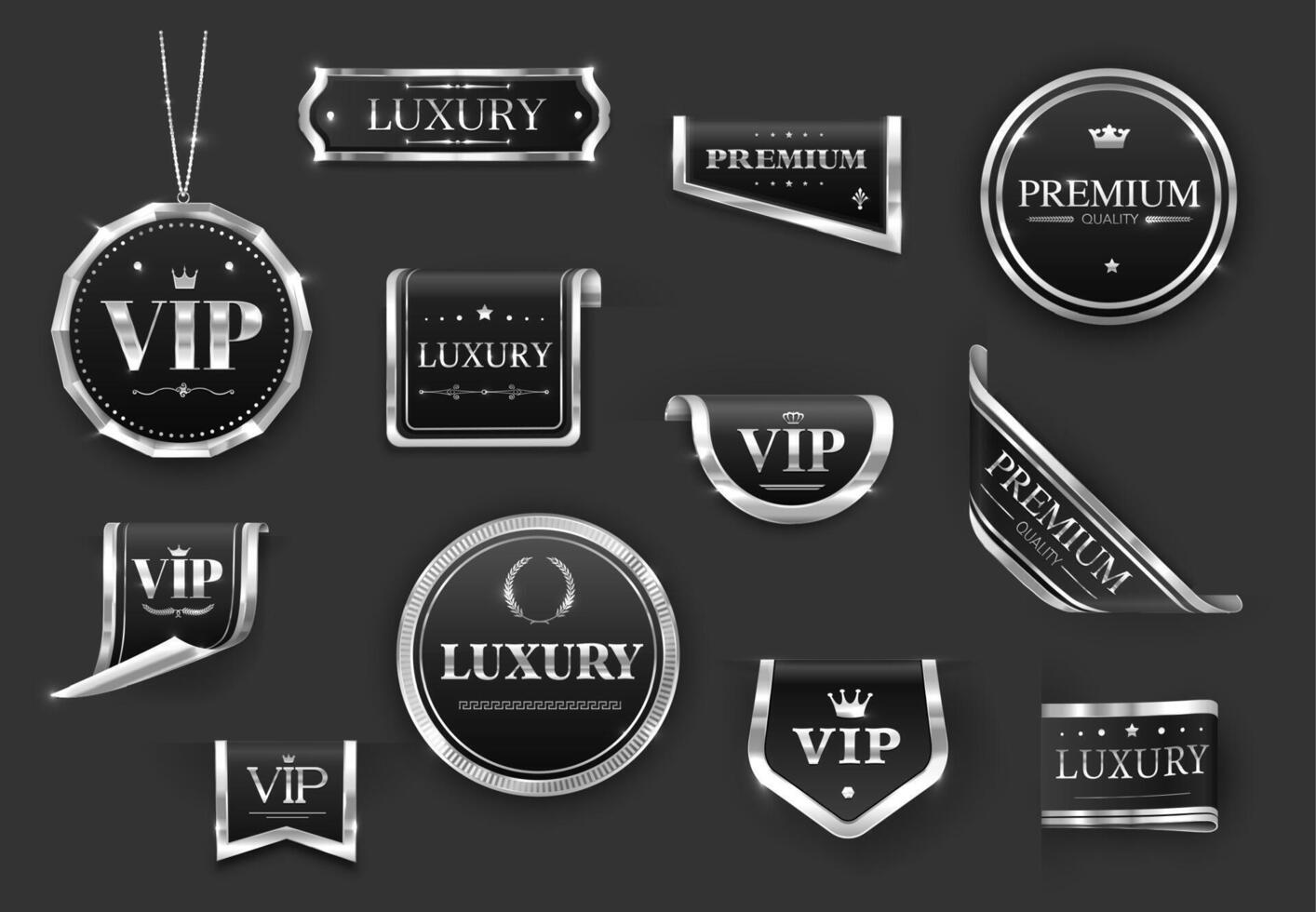 Silver VIP luxury labels or banners, tags, ribbons vector