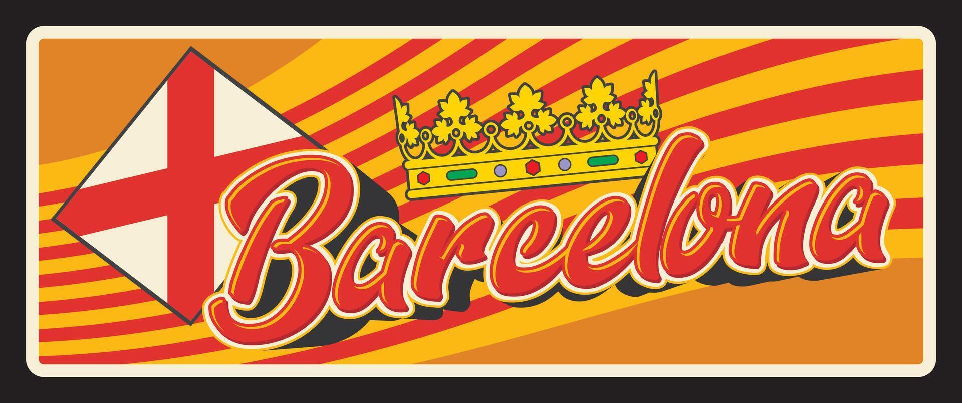 Spain Barcelona spanish city retro travel plate vector