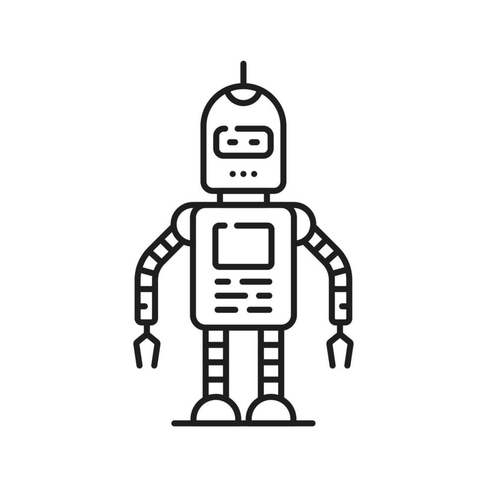 Robot line icon, cartoon cute robotic character vector