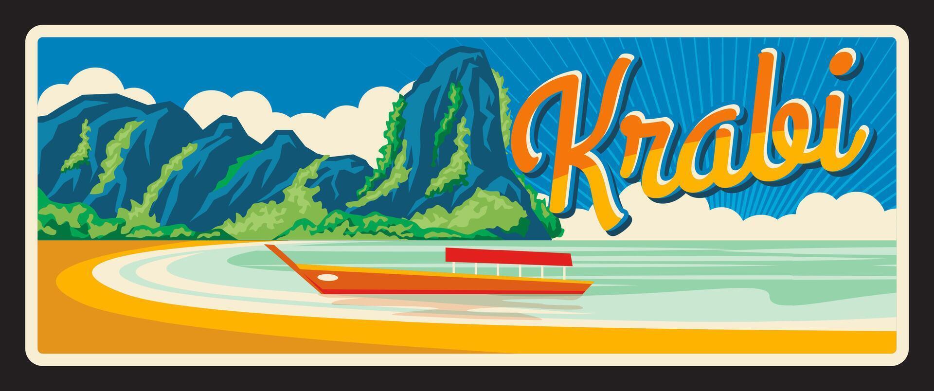 Krabi province of Thailand city retro travel plate vector