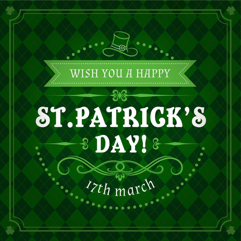 Happy Saint Patricks Day quote with green pattern vector