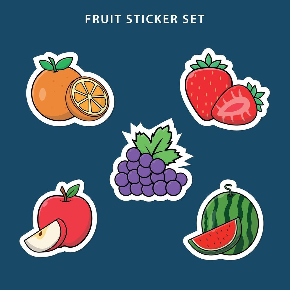 vector frutas pegatina conjunto