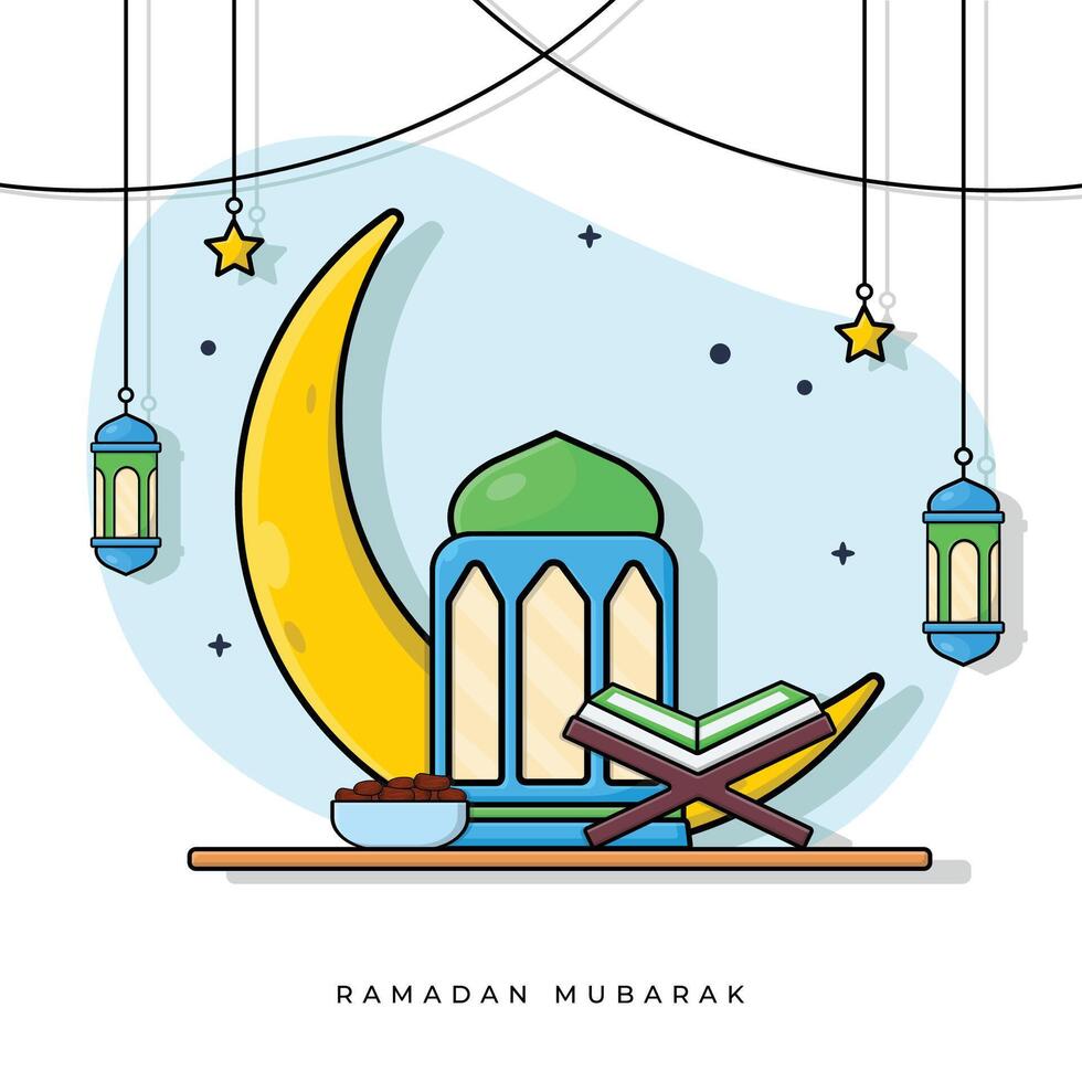 Ramadan Mubarak Islamic Greeting Card Vector Design