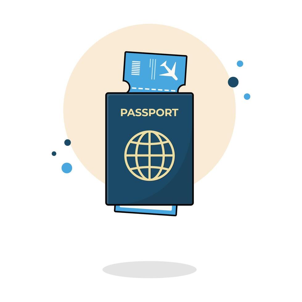 Passport with Ticket Vector Illustration. Flat Cartoon Style Design