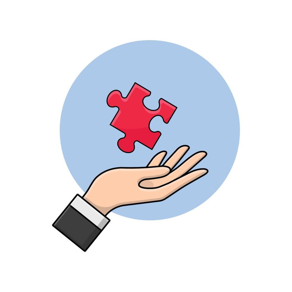 Hand Holding Puzzle Piece Vector Illustration. Problem and Solution Concept