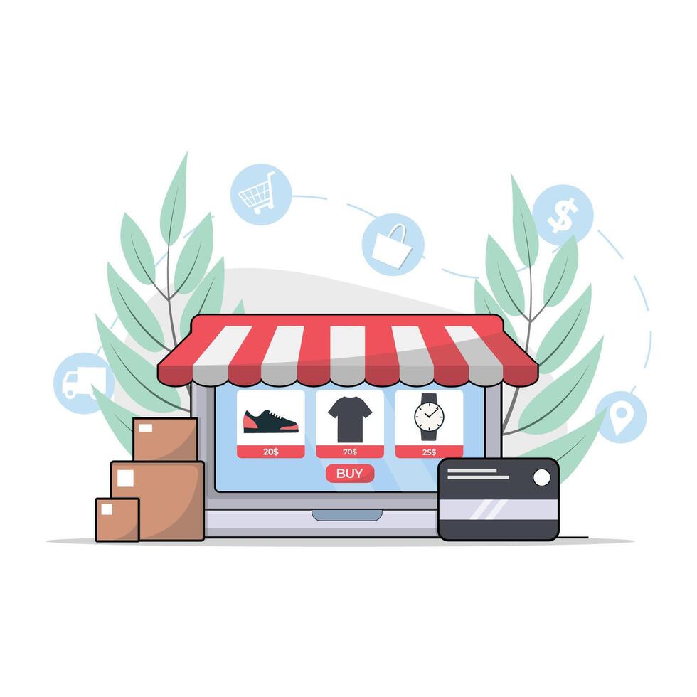 Shopping Online with Master Card Vector Illustration. Online Shopping Concept Design