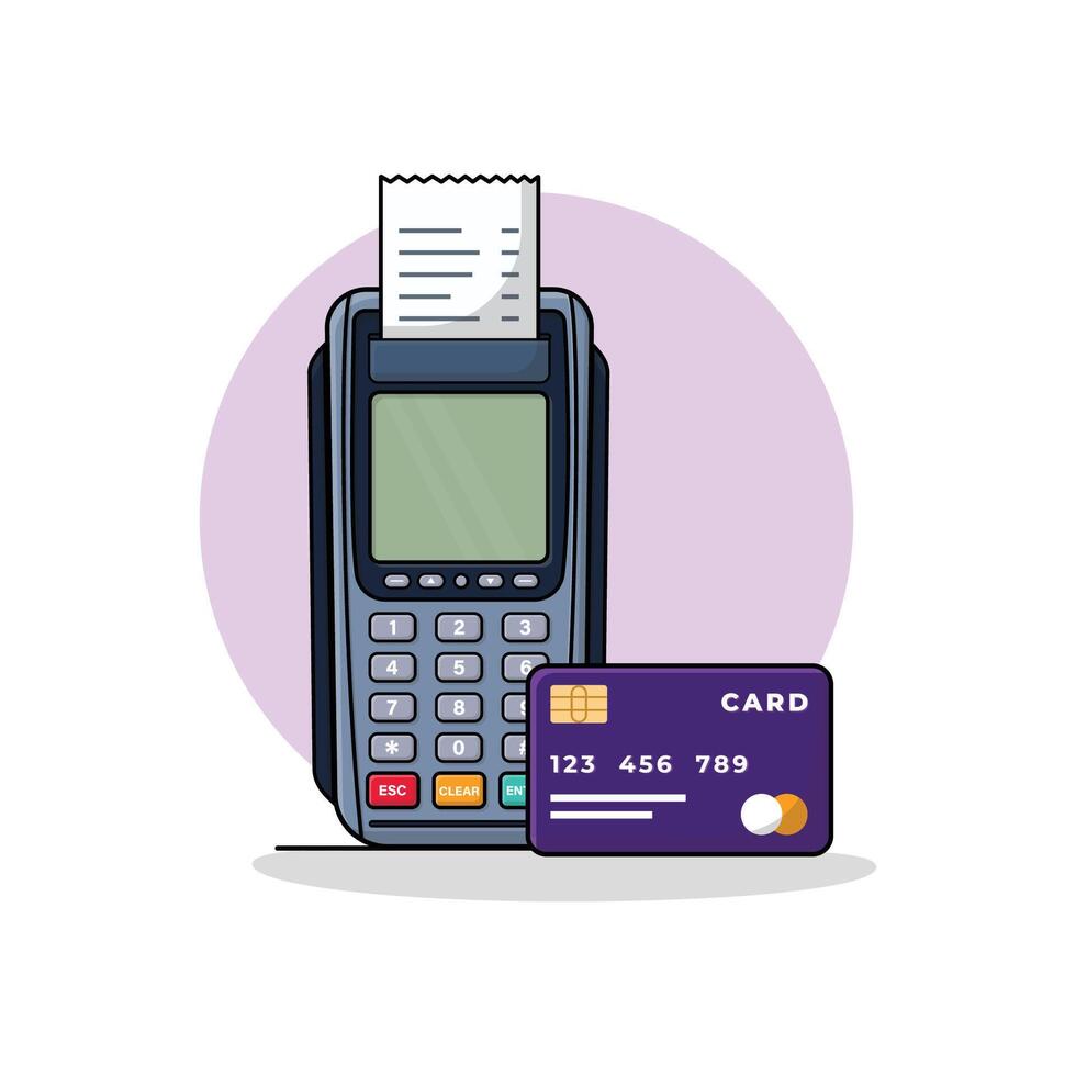 Point of Sale Machine with Receipt and Master Card Vector Illustration