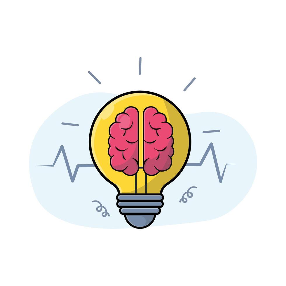 Light Bulb with a Brain Inside  Vector Illustration. Brainstorming Concept