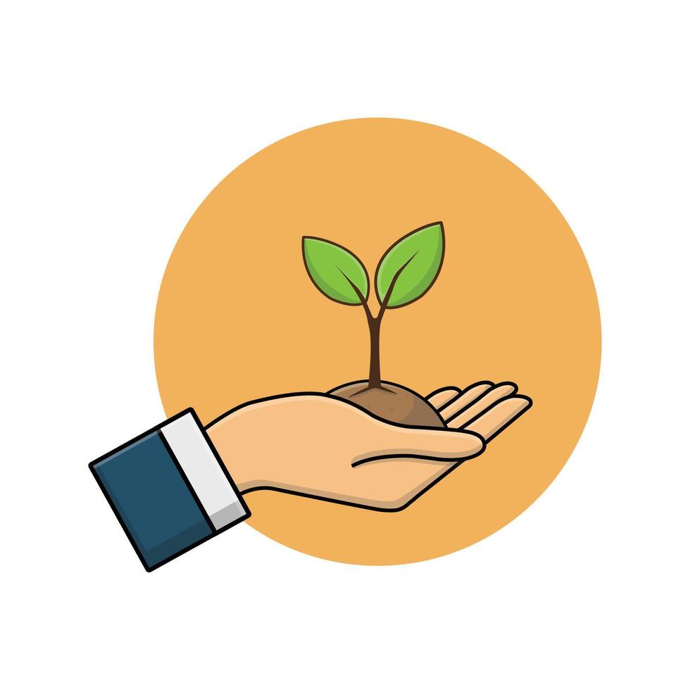 Hand Holding Growing Plant Vector Illustration. Save Environment Concept Illustration