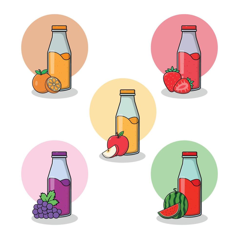 Fruta jugo botella conjunto vector ilustración. Fresco Fruta jugo concepto