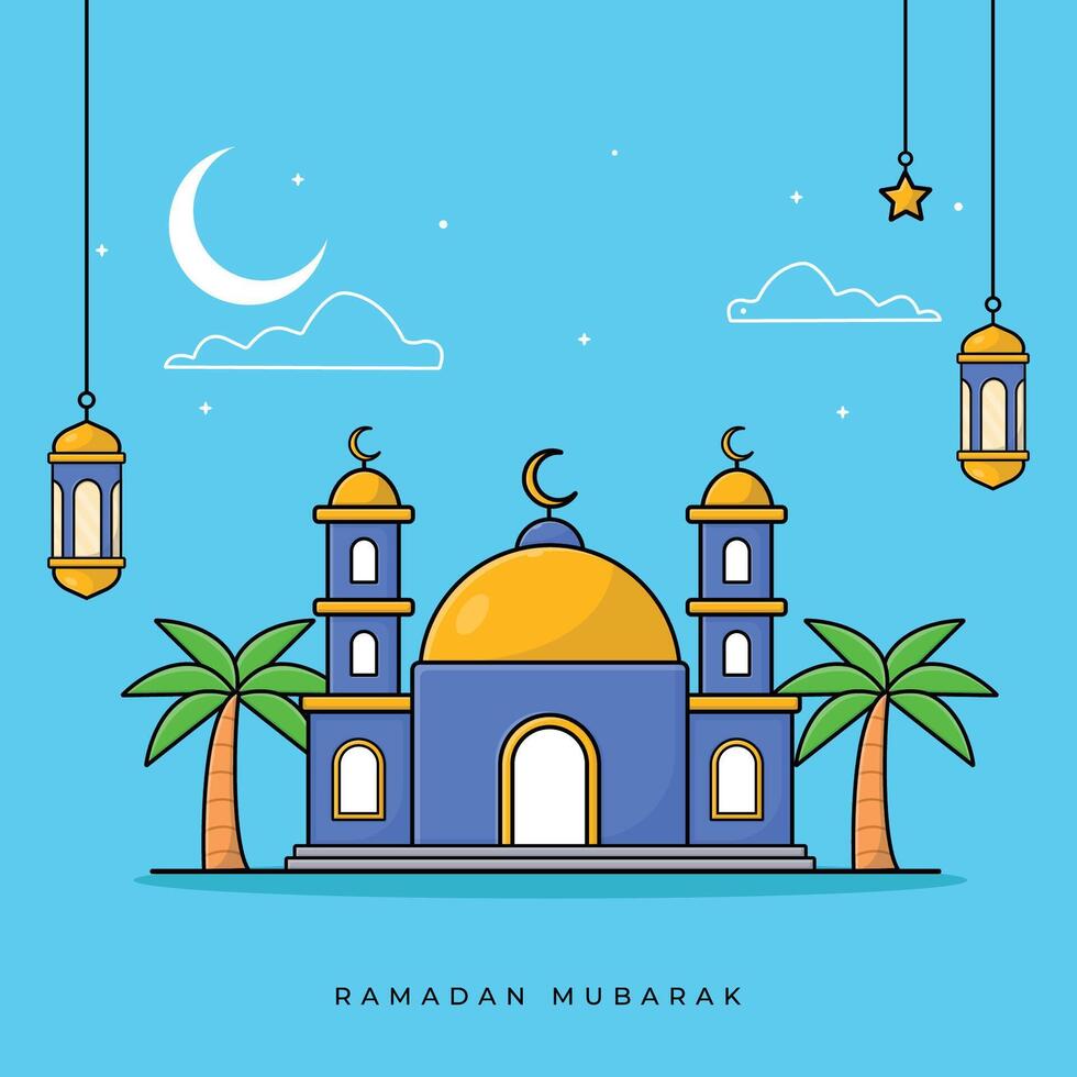 Mosque Vector Illustration. Flat Ramadan Special Islamic Design