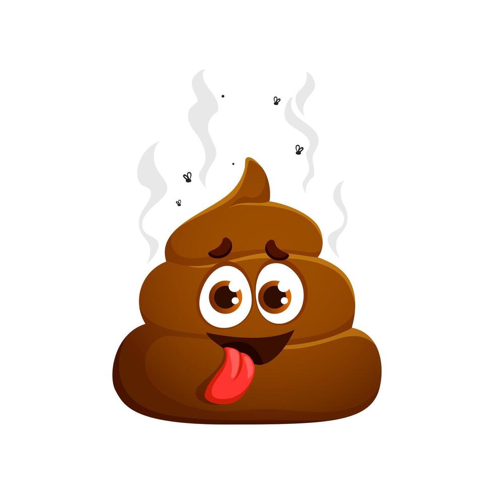 Cartoon poop, poo emoji with tongue out and smell vector