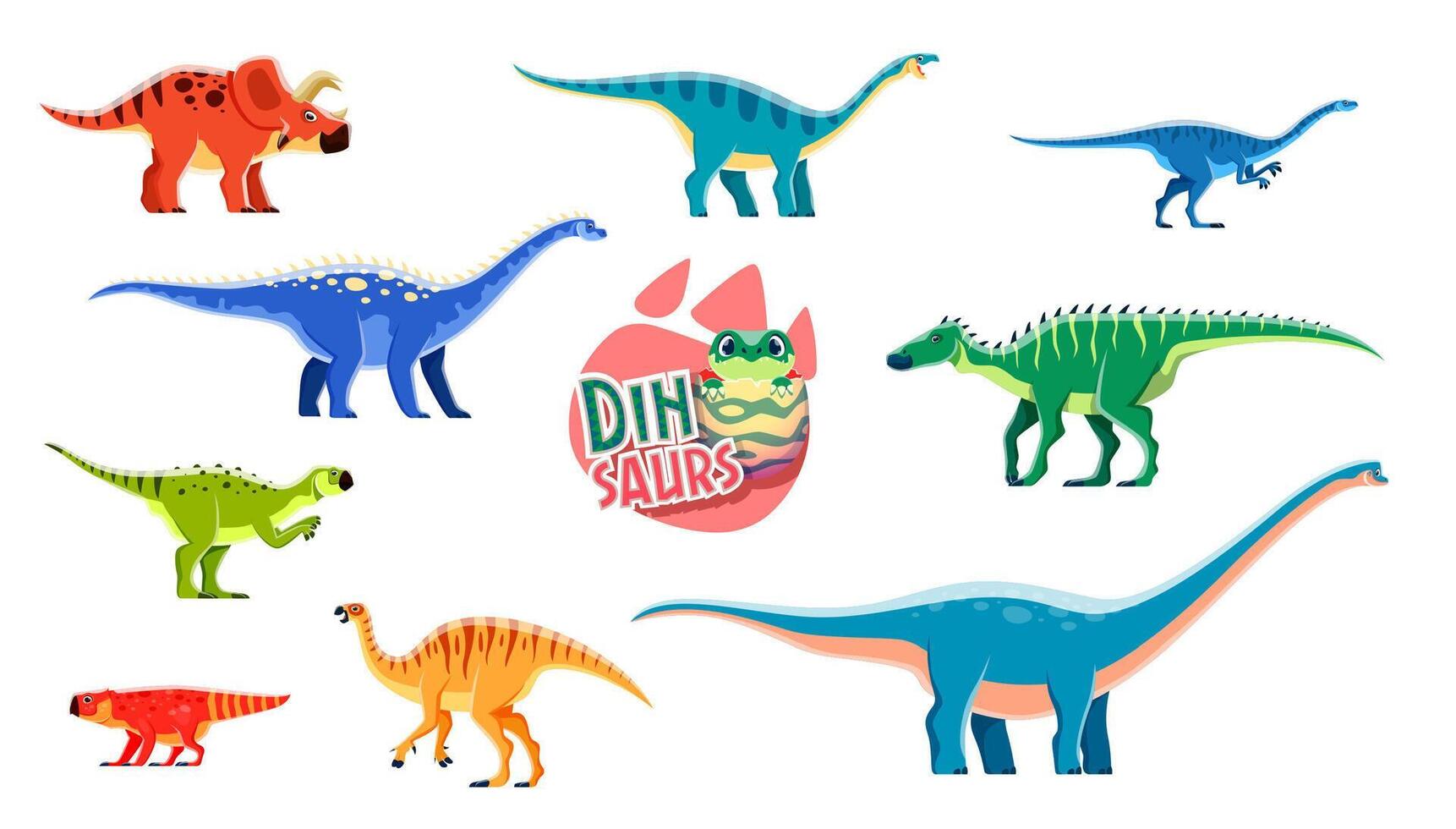 Cartoon cute and funny dinosaurs characters vector