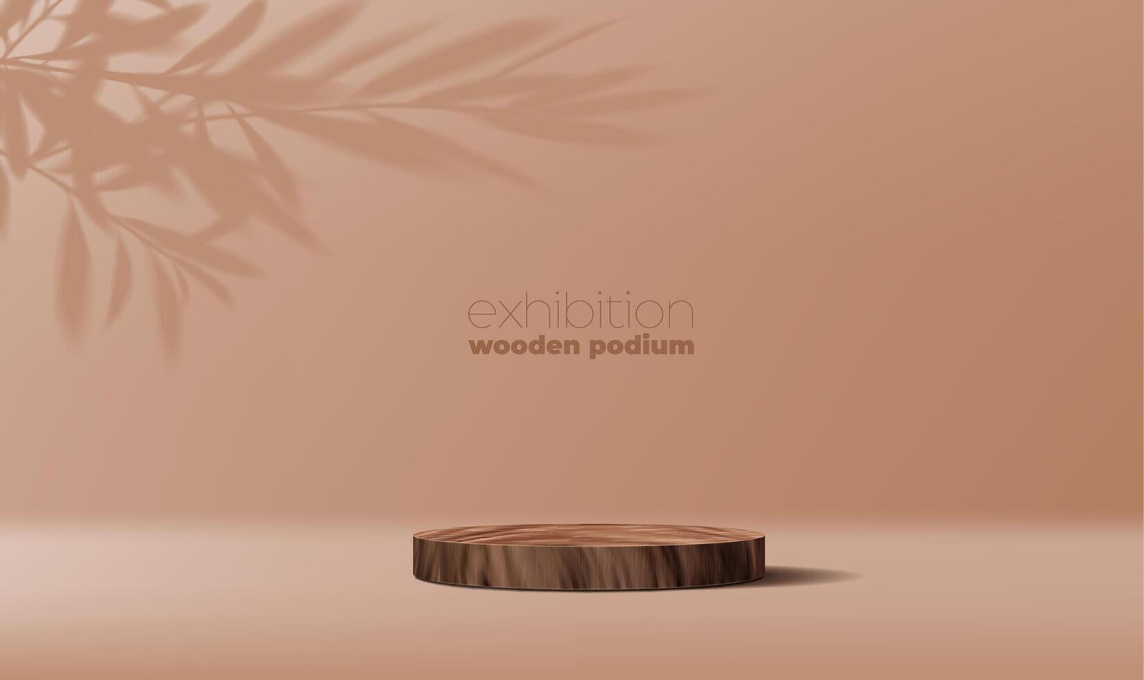 Round wooden podium, empty stage and bamboo leaves vector