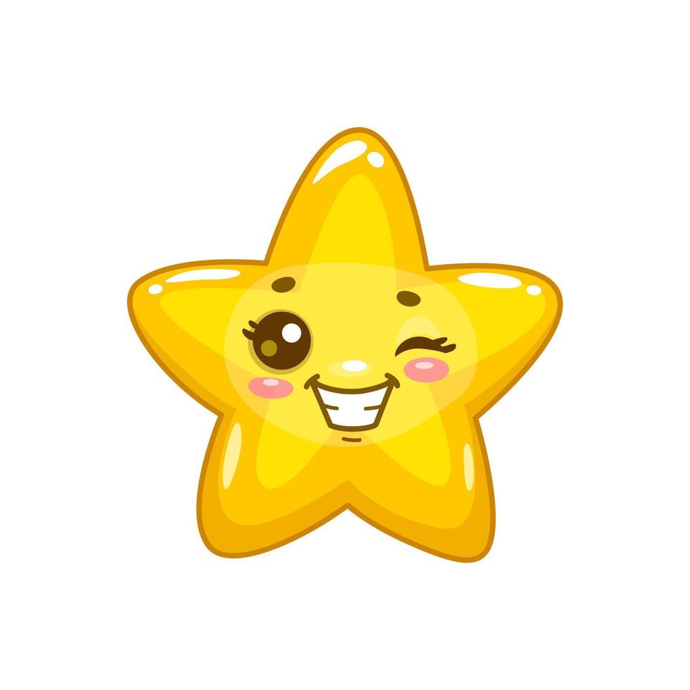 Star, happy cartoon funny character, kawaii face vector