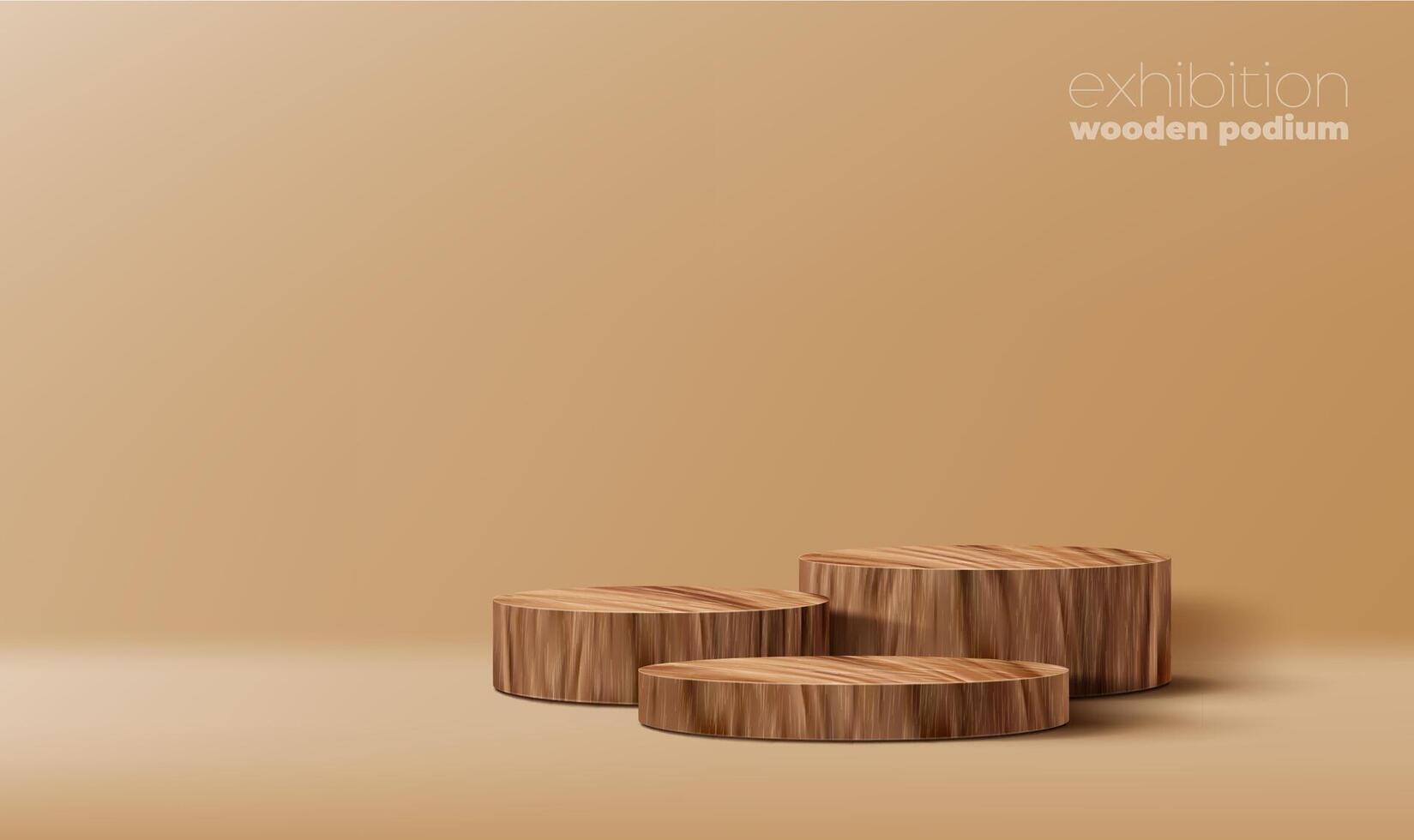Round wooden podiums and empty stages 3d mockup vector