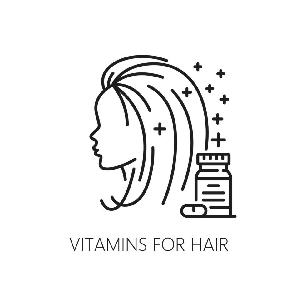 Hair care line icon of vitamins for hair beauty vector