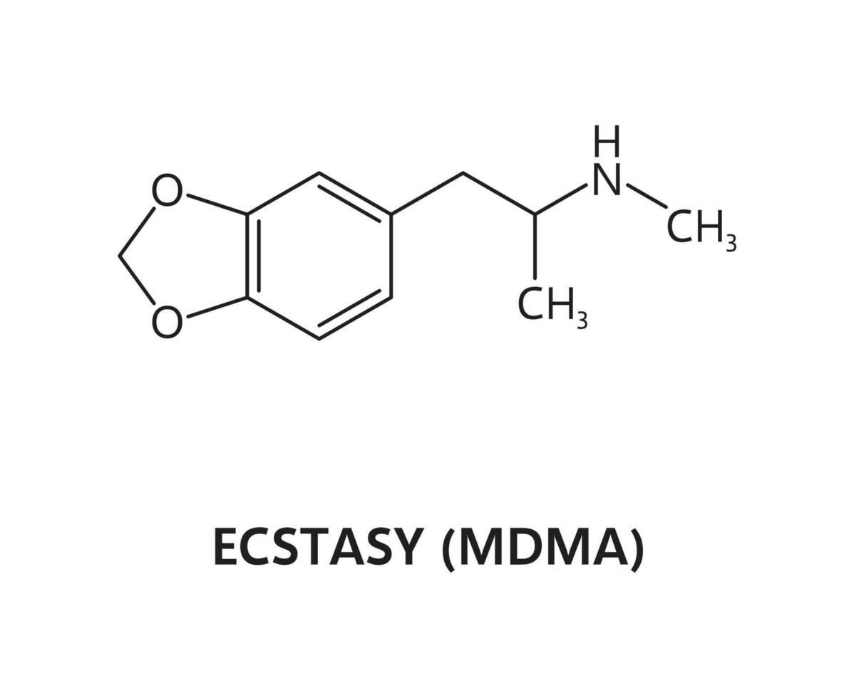 Drug molecule structure, ecstasy MDMA formula vector