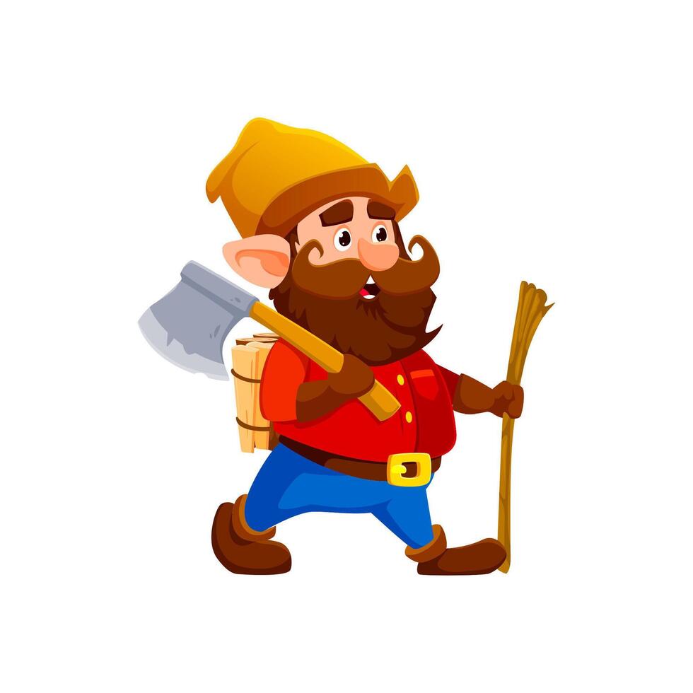 Cartoon gnome lumberjack lumberjack with axe vector