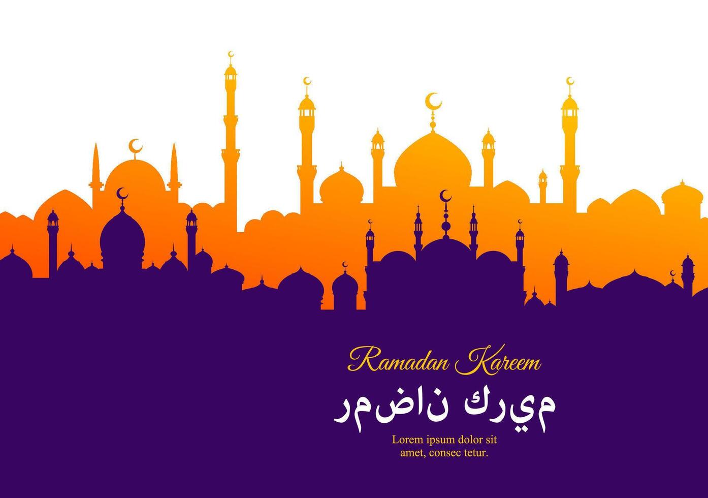 Ramadan Kareem, Eid Mubarak banner, Arabian city vector