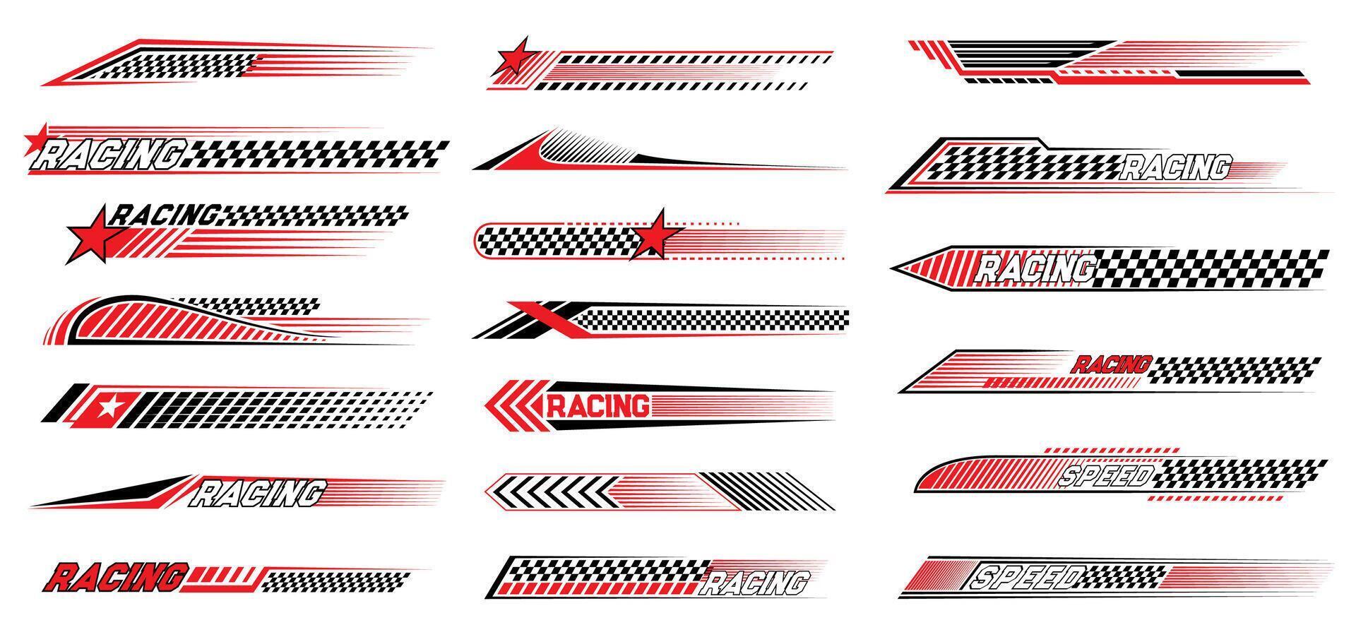 Race sport car stripe stickers, racing line decals vector