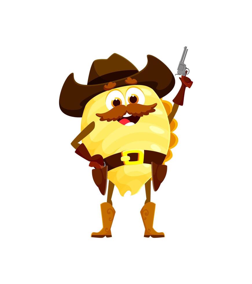 Cartoon Italian pasta cowboy sheriff with gun vector