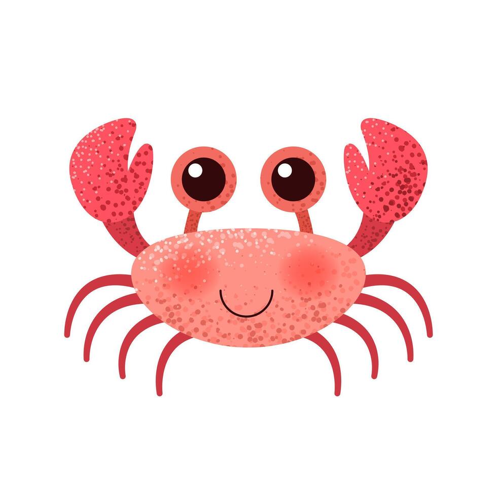 Cute cartoon crab. Isolated vector illustration on white background. Kawaii creature for childish print, poster, card. Sea and ocean life. Crab in flat style. Vector clip art.