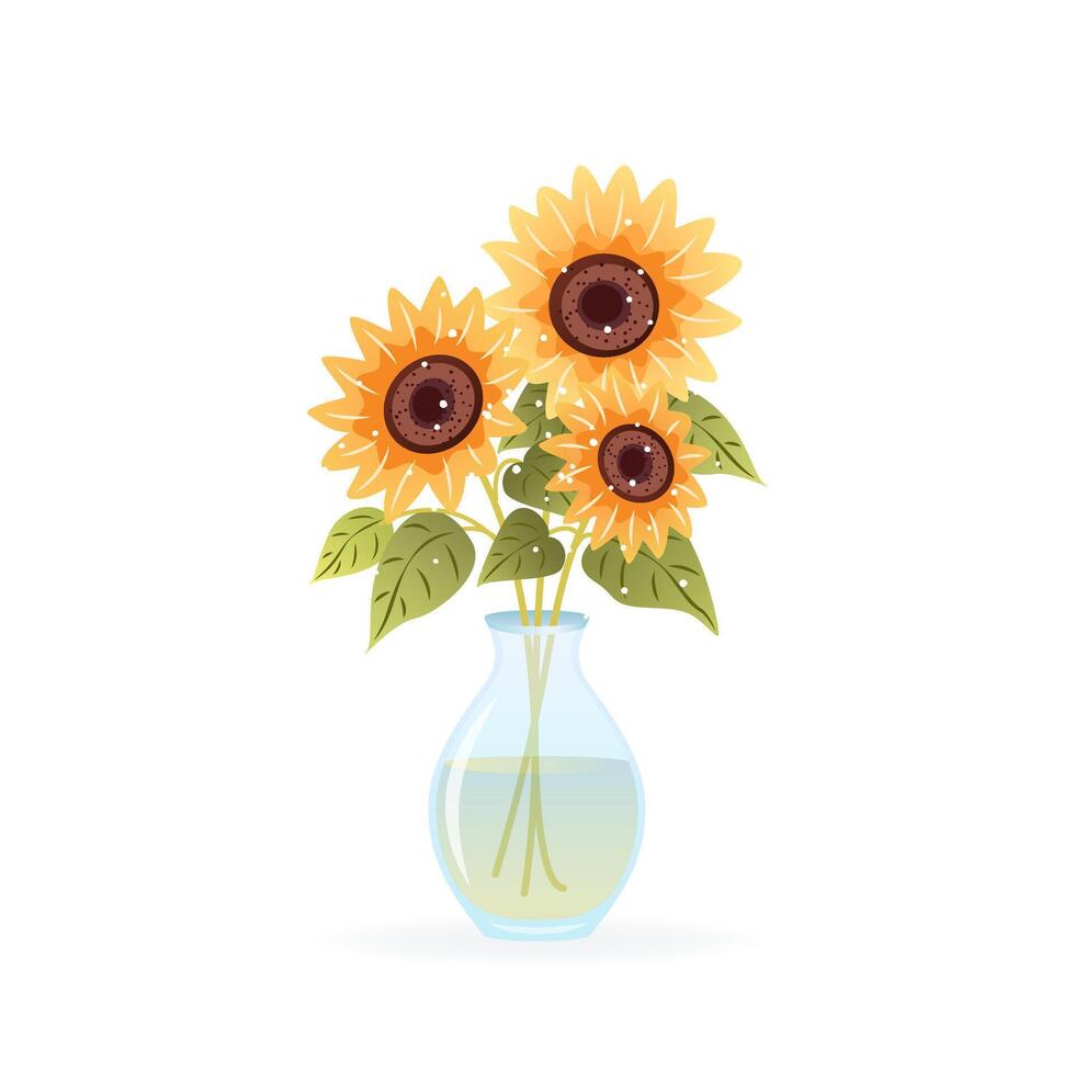Bouquet of sunflowers. Flowers in vase. isolated vector illustration on white background. Modern art for poster, postcard, banner, card and etc. Vector clip art. Women's Day, Mother's Day.