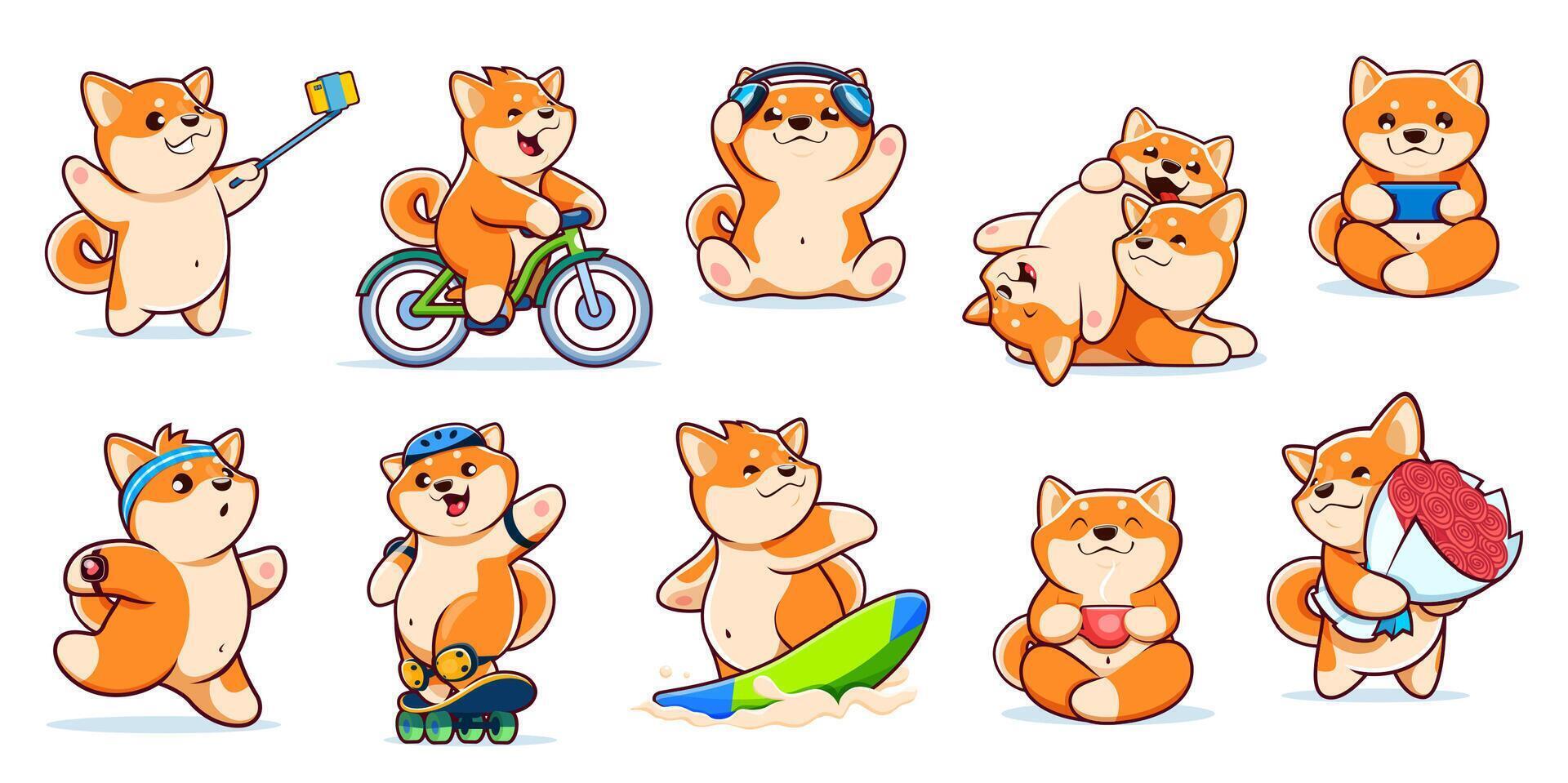 Cartoon kawaii pet Shiba Inu dog puppy characters vector