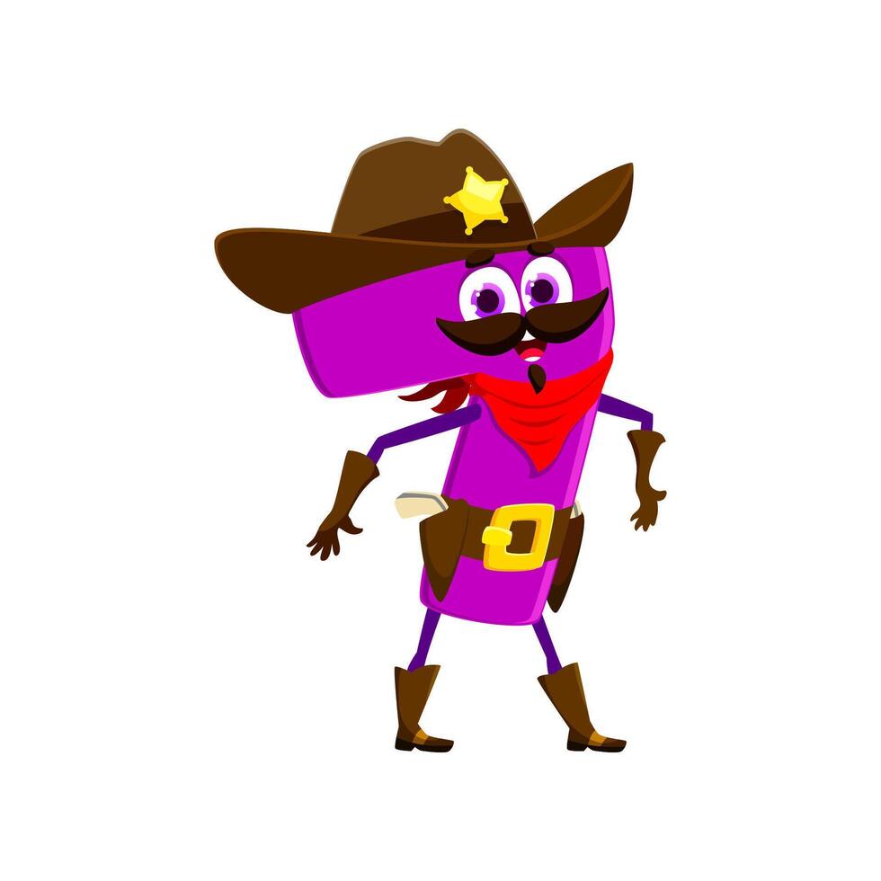 Cartoon cowboy, sheriff, number seven character vector