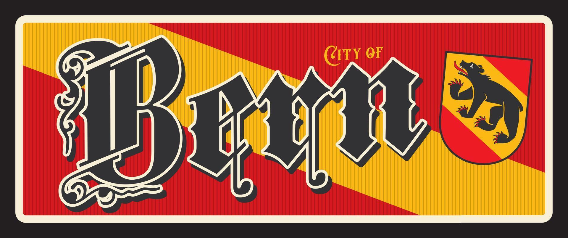 Bern Swiss city plate, travel sticker tin sign vector