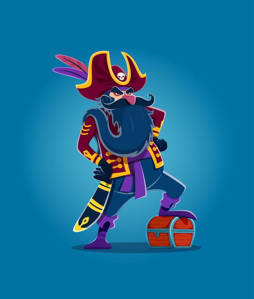 dibujos animados pirata largo barbado capitán o corsario vector