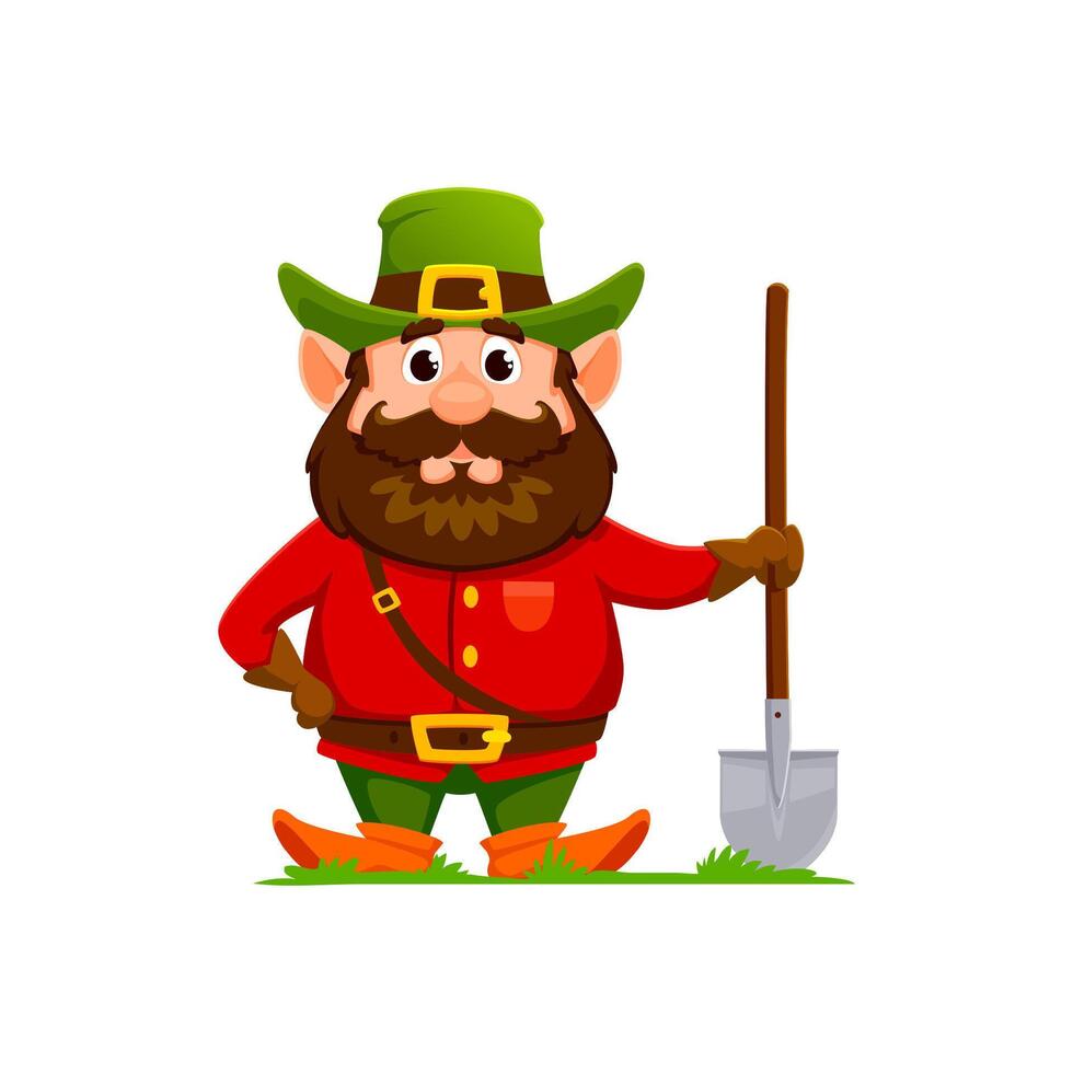 Cartoon gnome or dwarf gardener with a spade vector