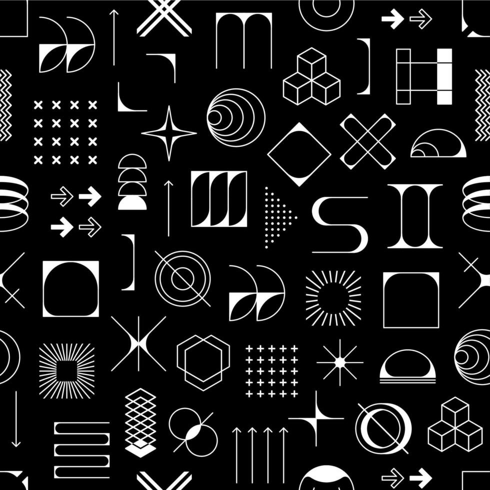 Brutalism futuristic shapes in geometric pattern vector