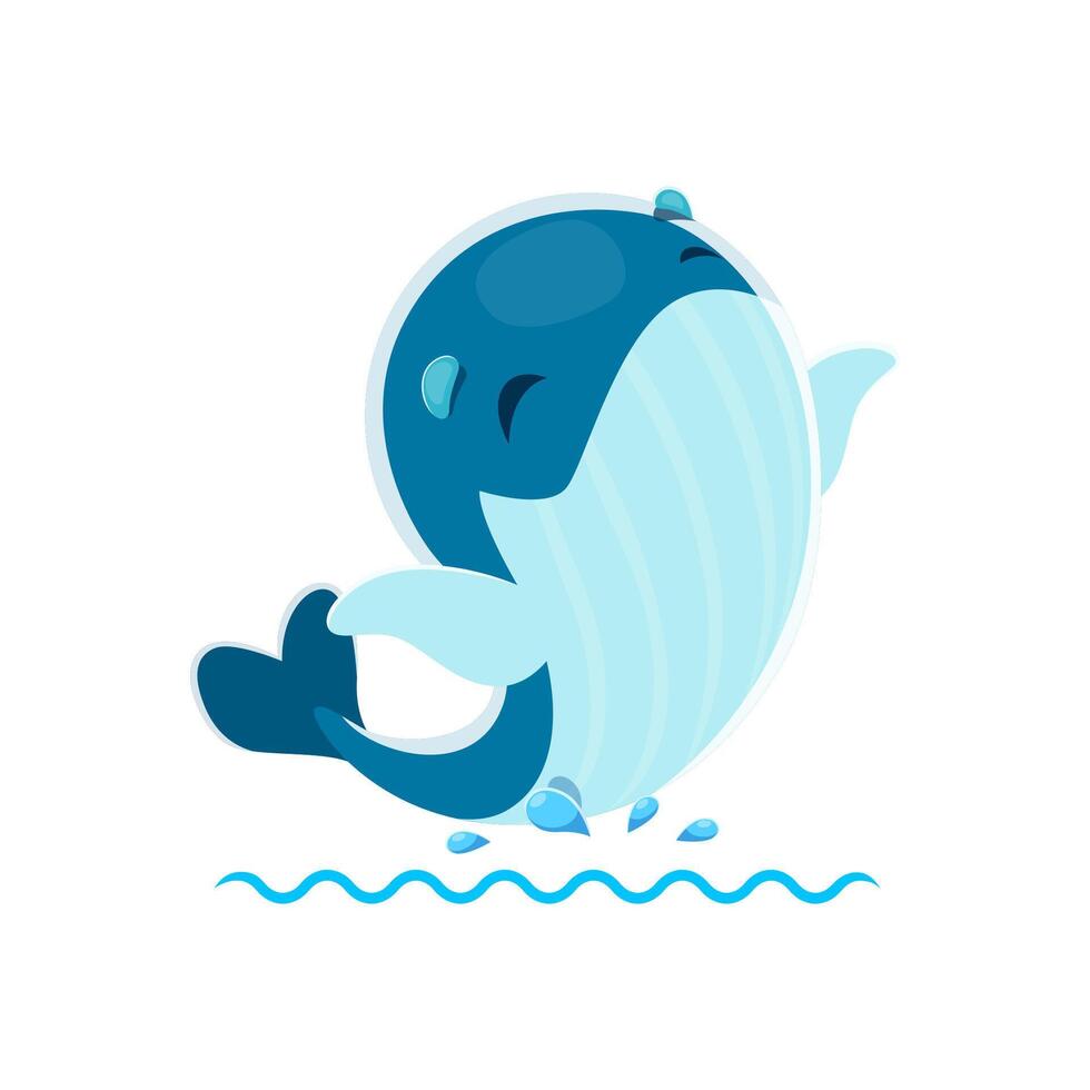 Cartoon cute kawaii whale character on sea waves vector