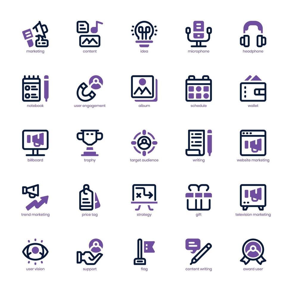 Content Marketing icon pack for your website, mobile, presentation, and logo design. Content Marketing icon dual tone design. Vector graphics illustration and editable stroke.