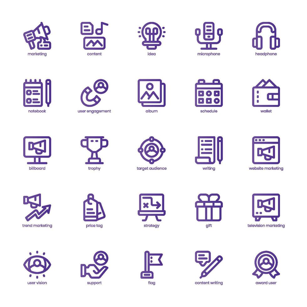 Content Marketing icon pack for your website, mobile, presentation, and logo design. Content Marketing icon basic line gradient design. Vector graphics illustration and editable stroke.