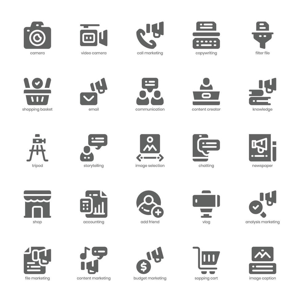 Content Marketing icon pack for your website, mobile, presentation, and logo design. Content Marketing icon glyph design. Vector graphics illustration and editable stroke.