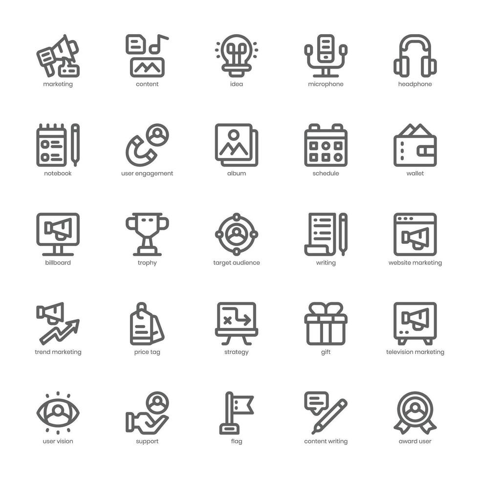 Content Marketing icon pack for your website, mobile, presentation, and logo design. Content Marketing icon outline design. Vector graphics illustration and editable stroke.