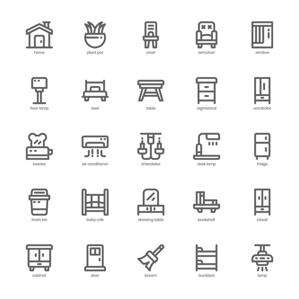 Furniture and Decoration icon pack for your website, mobile, presentation, and logo design. Furniture and Decoration icon outline design. Vector graphics illustration and editable stroke.