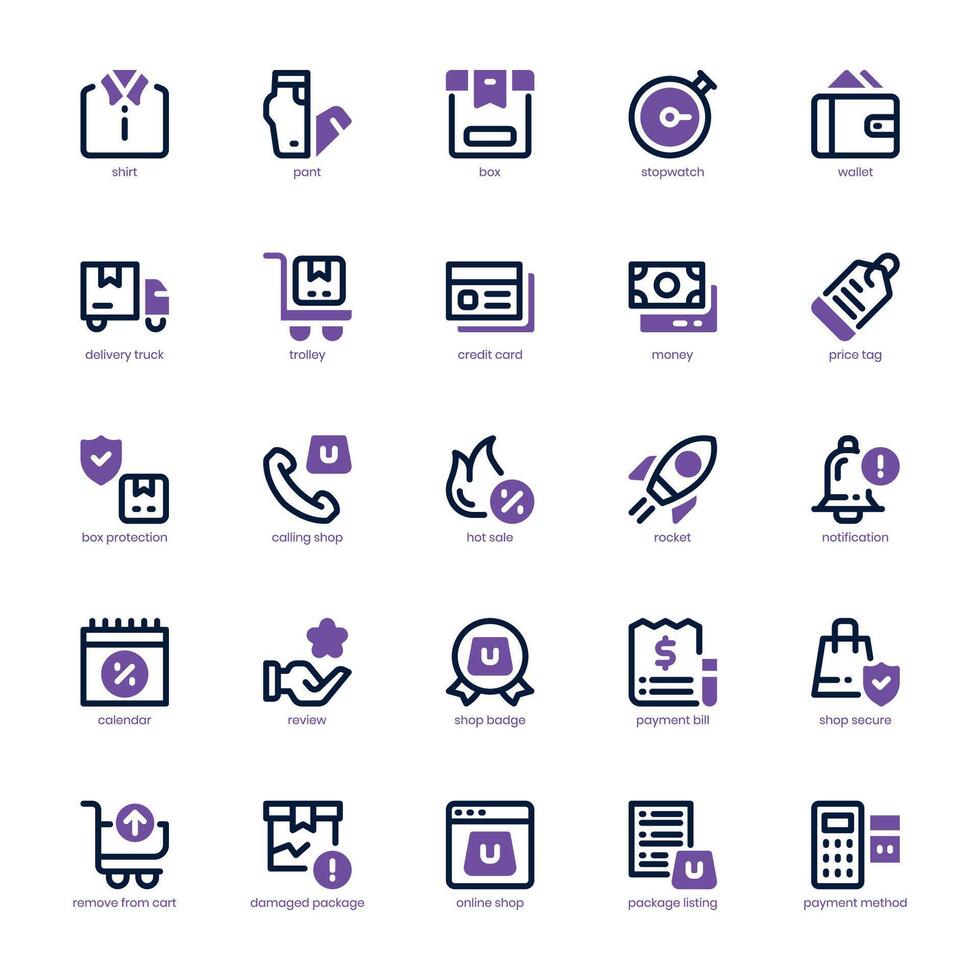 Shopping and Store icon pack for your website, mobile, presentation, and logo design. Shopping and Store icon dual tone design. Vector graphics illustration and editable stroke.