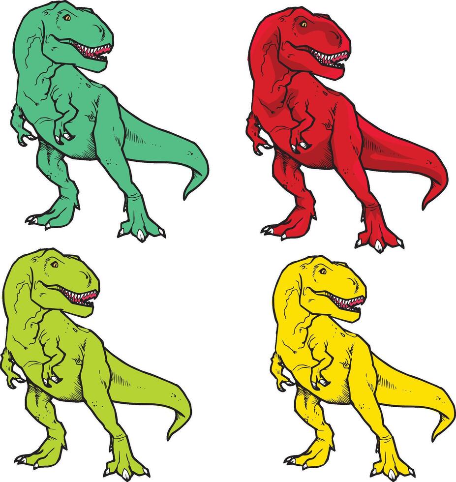 Four different colored t - rex dinosaurs vector. vector