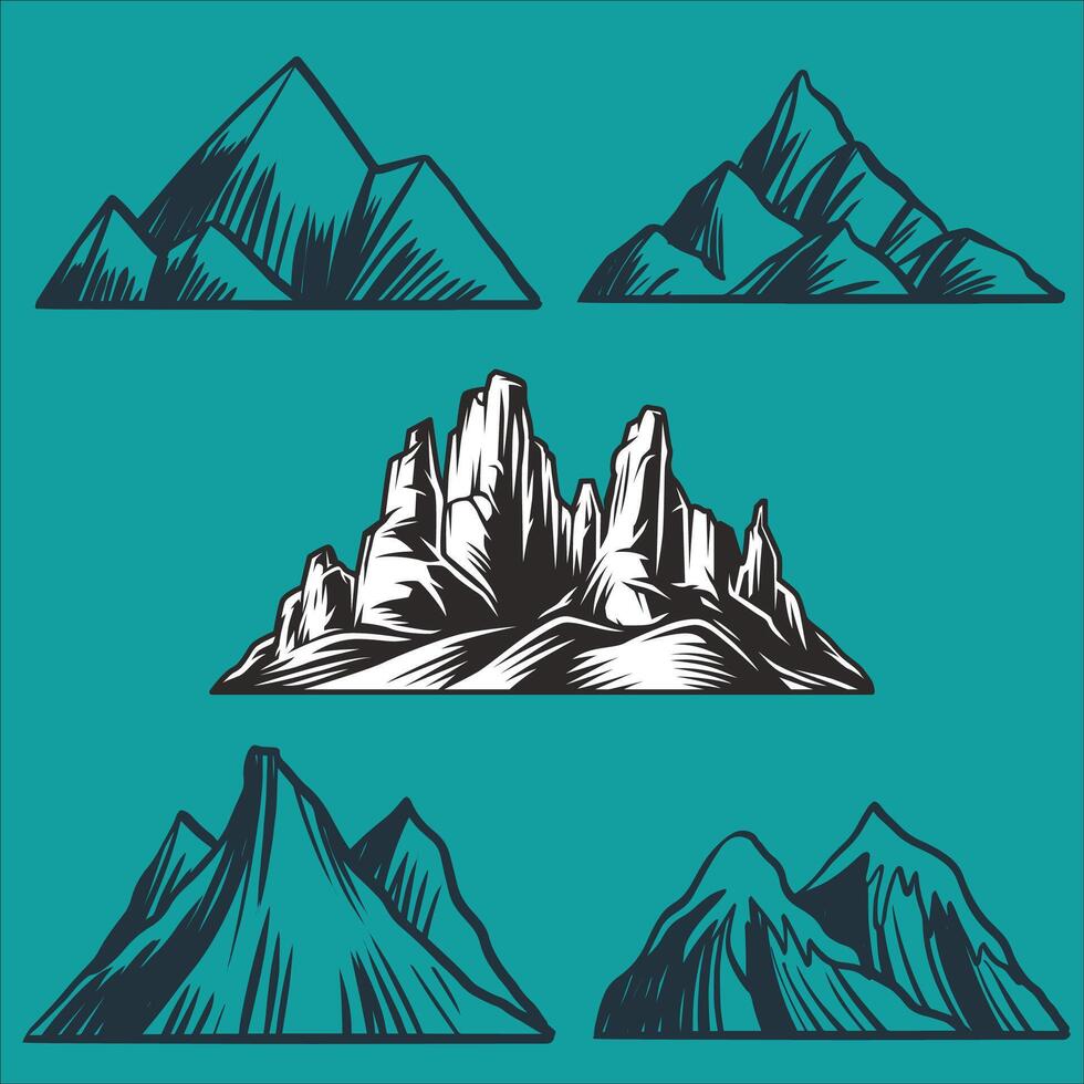 Mountain landscape vector illustration set.