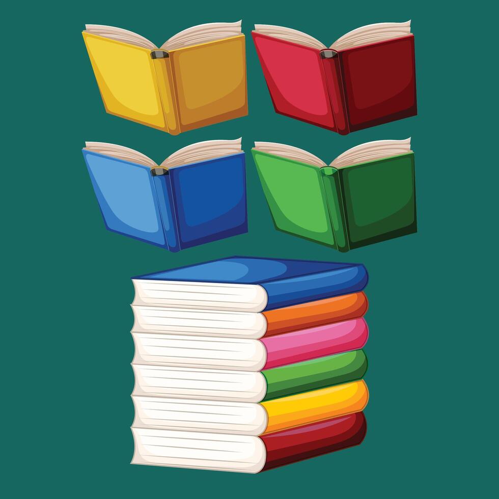 A stack of books on a green background. 39614609 Vector Art at Vecteezy