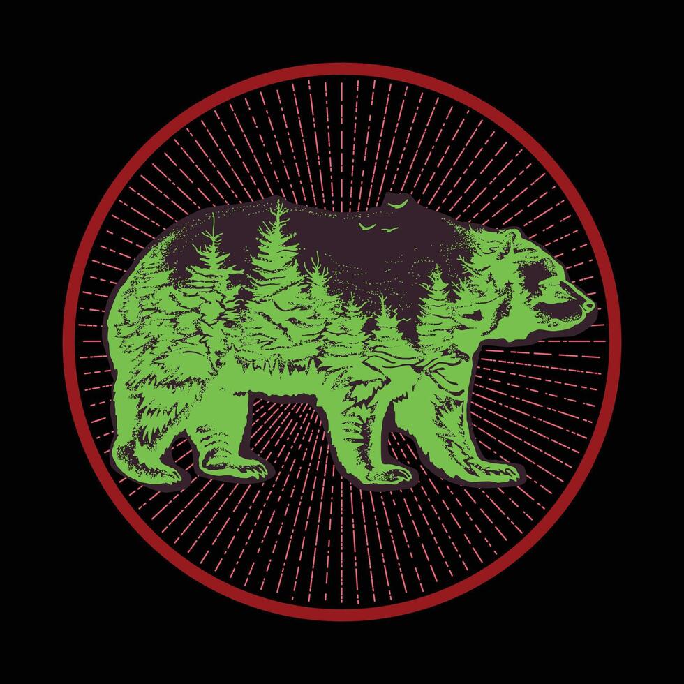 un oso con arboles y bosque en el antecedentes. vector