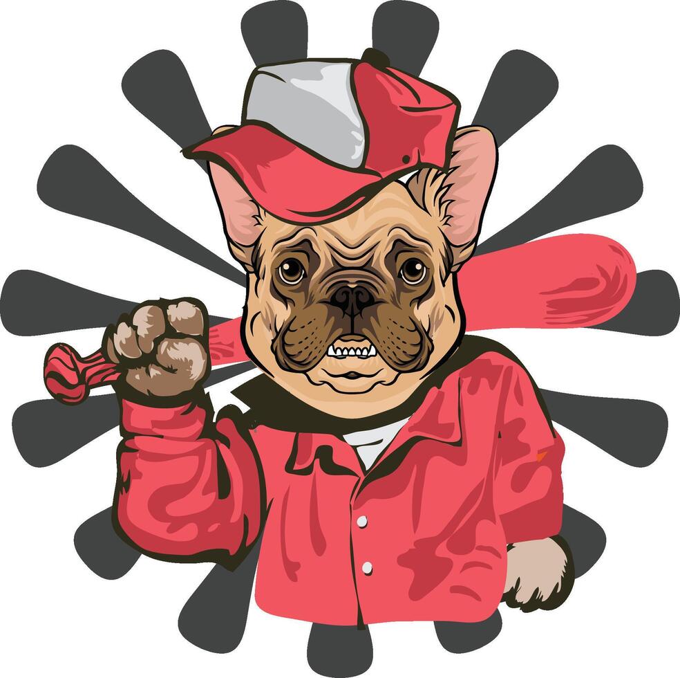 un dibujos animados perro vistiendo un rojo béisbol gorra y participación un murciélago. vector