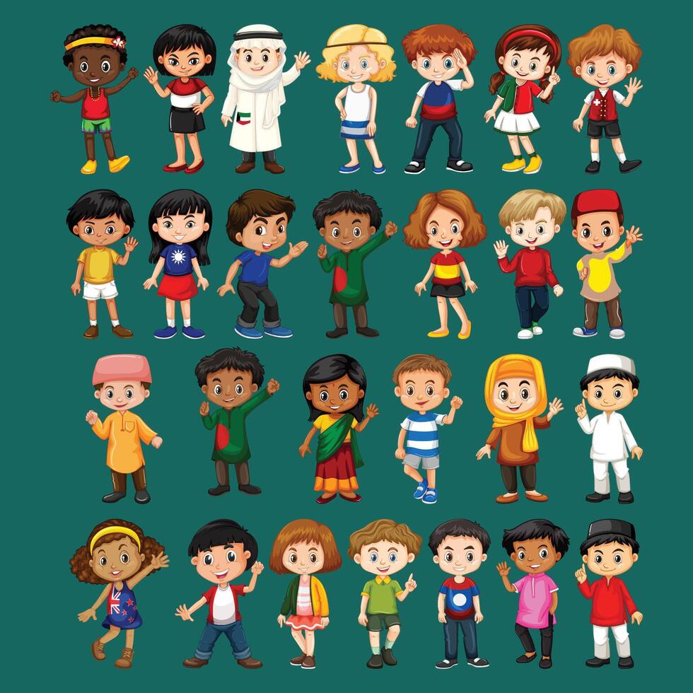 Children of different nationalities vector illustration.