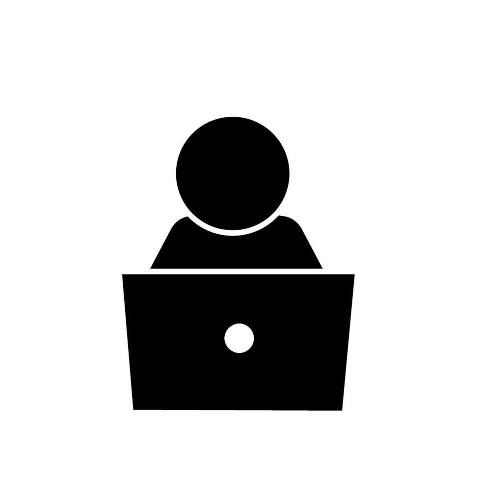 user with laptop computer icon over white background, silhouette style, vector illustration