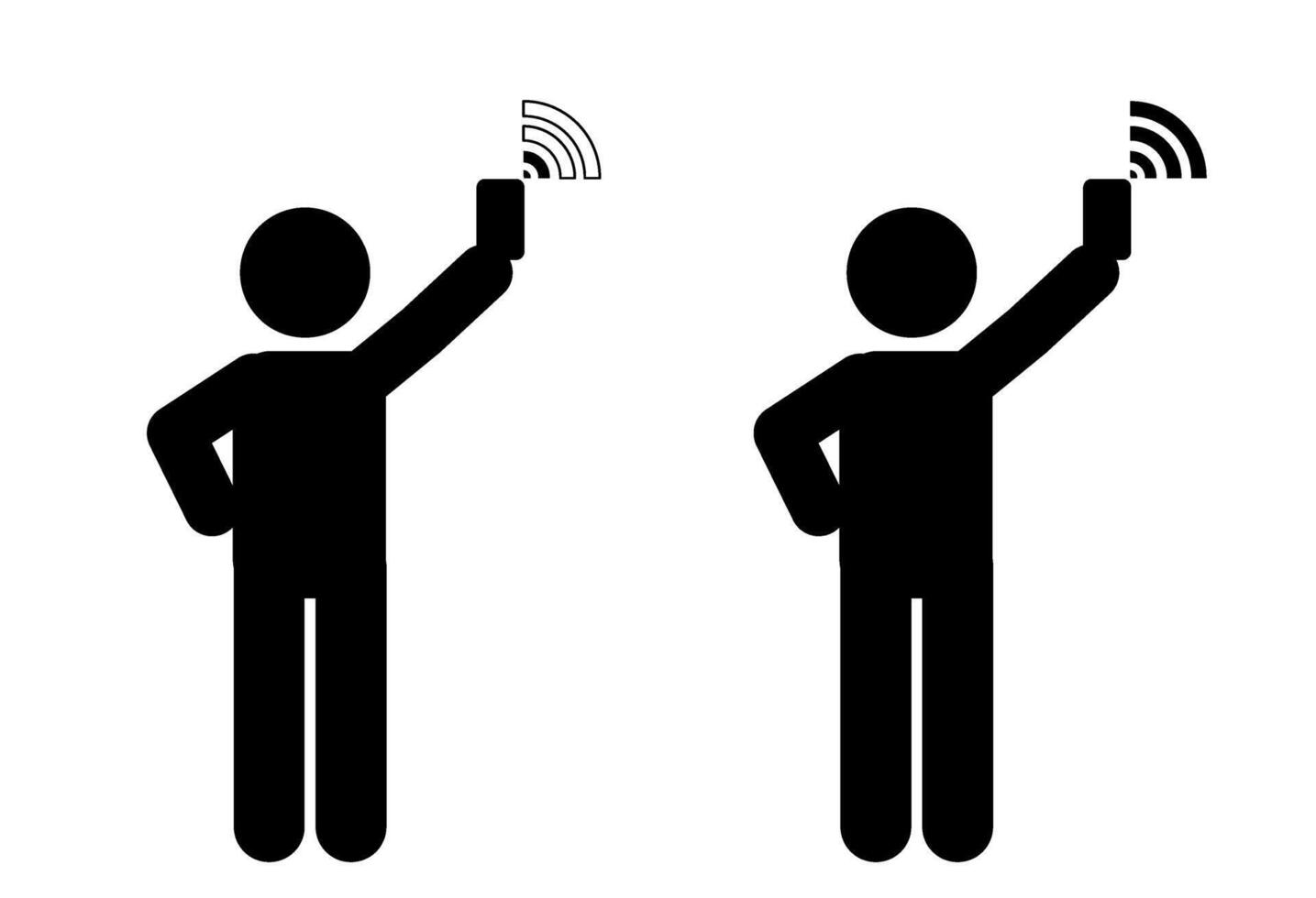 stick figure vector illustration looking for wifi signal, no wifi signal